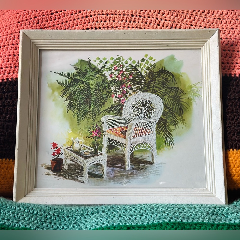 GREEN SALE 🍀 Framed Botanical Art Print with Wicker Chair